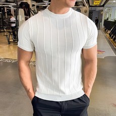 AURALA 남자 여름 슬림핏 니트 반팔티 남성 라운드 머슬핏 반팔 니트