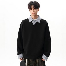 假兩件POLO領衛衣男春秋季美式潮牌寬鬆學院風青少年翻領休閒外套