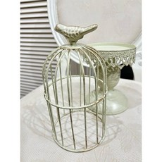 鄉村風鳥籠花器 燭台 馬口鐵 zakka, 白色