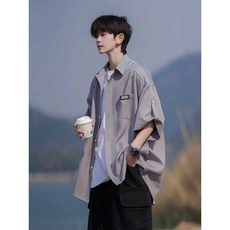 오버핏반팔셔츠 남성 캐주얼 아이스 실크 7부 남방