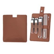 跨境代髮指甲刀指甲剪指甲鉗修甲工具套裝商務禮品可印logo不鏽鋼, 1個, 【棕色】指甲鉗五件套裝:1個
