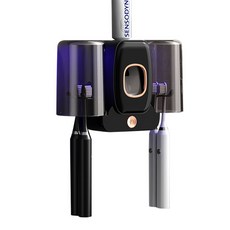 Garrl 칫솔치약걸이 USB충전 칫솔걸이 무타공 치약걸이 UV조명 치약 짜내기, 블랙