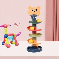 유아 공놀이 장난감 스파이럴 타워 홈인테리어 놀이 소품, 5개의 공 + 25개의 대형 자기봉으로 5층 회전을 견