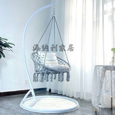 흔들 그네 의자 펜션 체어 카페 스윙 야외 라탄 벤치, G. 그레이+화이트곡선폴, 1개