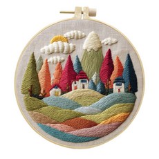 法式刺繡材料包 山間風光風景系列, 山間風光 非成品25cm布 材料包 不含繡繃, 1個
