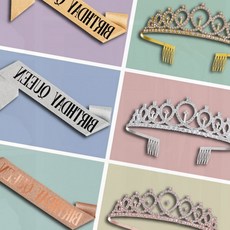 생일 어깨띠 파티 왕관 세트 행사 축하 여성 파티용, 1개, GT 로즈골드 퀸 세트