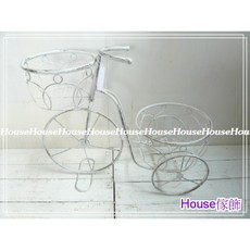 台南佳里House傢飾 復古洗白鐵製三輪車花器/花架-中(2籃) 限量款/新發售