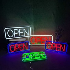 LED간판 OPEN 오픈 조명 아크릴 개업 카페 음식점 창문, 빨간색 글자 파란색 상자 40x19cm, 빨간색 글자와 파란색 상자