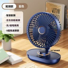 立式搖頭風扇 循環扇 製冷風扇 高速桌面電扇 降溫風扇 廚房風扇 USB小風扇 五年保固, 藍色【一萬毫安+自動搖頭+保固五年】
