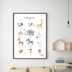 애플링 동물 그림 아이방 학습 포스터 어린이 코팅 벽보 벽그림, appling