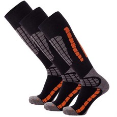 Pure Athlete 스키 양말 따뜻한 메리노 울 - 최고의 경량 얇은 스노보드 여성용 남성용(1쌍 실버/그레이 라지-XL)_154638, 3쌍 - 블랙/오렌지
