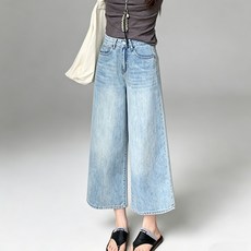 XIYULIMAN 여성 와이드핏 8부 데님 팬츠