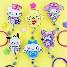 시나모롤 쿠로미 마이멜로디 폼폼푸린 포차코 간호사 테이프걸이 릴홀더 사원증 캐릭터 아크릴 너스피아, 1개, 1.포차코