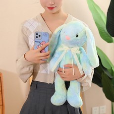 무지개색 토끼인형 애착인형 핑크색 귀여운 파스텔 선물 봉제인형 무지개인형, 1개, 푸른색, 60cm