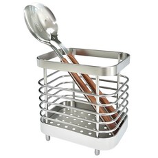 304 스텐 물빠짐 수저통 조리도구통 바닥분리형 탈착 가능 빈틈없이 세척 위생적 스텐수저통 수저꽂이 조리도구정리함, 1개, 로우형 실버 1개, 로우형 실버