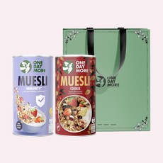 [원데이모어] 뮤즐리 2개 세트 선물 그래놀라 오트밀 선물세트 쇼핑백포함, 딸기블랙커런트+쿠키
