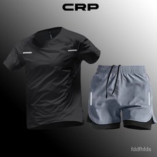 男速乾運動套裝 夏季健身跑步訓練服 假兩件短褲運動套裝