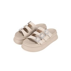 바바라 여성 소가죽 버클장식 통굽 뮬 슬리퍼 BBJ422 2종택1