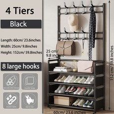 다층형 현관 신발장 DIY 바닥형 거실 정리대 (모자 및 신발 선반 ) 간편 옷걸이 수납함, Side Bla 60cm 4T
