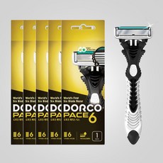 도루코 면도기 PACE6 신형 페이스6 일회용 6중날 휴대용 면도기(골드포장), 1세트, 5개입