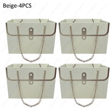 종이 핸드백 꽃다발 데이 크리 휴대용 가방 발렌타인 티브 토트 파티 상자 어머니의 포장 에이 생일 선물, 15x10x10.5cm, Beige4PCS