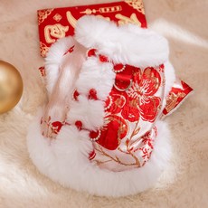 新年寵物衣服 喜慶過年秋冬季加絨保暖棉衣 幼貓小型犬適用, 德羅紅, 白邊, 1個