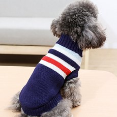 포근한 애견 목폴라 니트 스웨터 고양이 강아지 WI055DG, 네이비 줄무늬, 1개