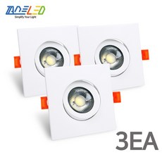 퍼스트 LED 다운라이트 3인치 슬림 집중 COB 직회전 7W 사각 매입등, 전구색(노란빛), 3개