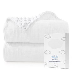 ZURLEFY 남아용 라이트 블루 아기 담요 어린이집을 위한 부드러운 모슬린 면 유아 신생아 유아를 따뜻한 담요 뉴트럴 43-05 158607, 두꺼운 흰색 담요