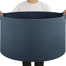 OIAHOMY 거실용 90L 담요 바구니 손잡이가 달린 대형 바구니 58.4 x 58.4 x 33cm(23 x 23 x 13인치) 담요 베개 어린이 강아지용 장난감, 23" x 23" x 13", 블루