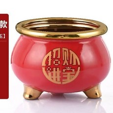 陶瓷錢袋爐，招財進寶，高溫燒製，居家室內香薰插香爐, 1個, 布袋香爐/中國紅,3.5寸送金沙（較小）