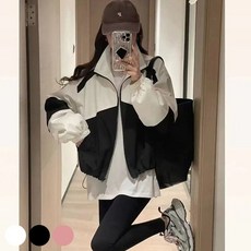 운동자켓 외출복 크롭 배색 바람막이 점퍼 가벼운 ths+6069Go