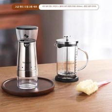 커피 분쇄기 충전식 그라인더 굵기조절 곡물 핸드드립, 600ml 프렌치 프레스 스펀지 브러시 포함 A, 기본 모델명/품번