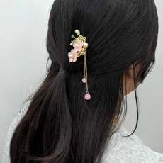 한복악세사리 핑크꽃 진주알 한복비녀