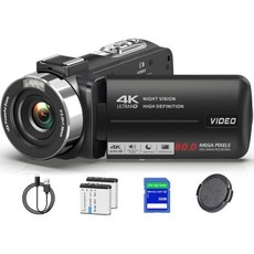 4K 캠코더 비디오 카메라 울트라 HD 80메가픽셀 적외선 야간 투시 블로거용 유튜브용 18배 디지털 줌 3.0인치 270도 회전 IPS 화면 녹화기 32기가바이트 SD 카드, 4K 캠코더 비디오 카메라 울트라 HD 80메가픽셀 적