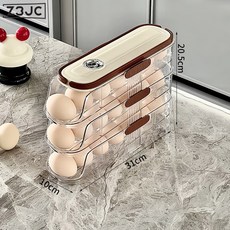 Z3JC 雞蛋收納盒側門儲物整理冰箱專用食品級滾動裝放滾蛋神器保鮮架託, 1個, 單排款-三層【側門收納 手提設計 計時保鮮】:如圖