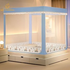 床笠式兒童防摔蚊帳2024新款家用臥室嬰兒防止掉床回底蒙古包防掉, 安妮小兔【防塵頂-不含風扇桿】,適用1.2*2.0米床-烤漆支架