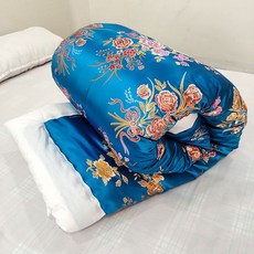 원앙 금침 옛날 비단 이불 커버 복고 실크 금술 지퍼 150x200(솜없음), I. 레이크블루 모란