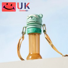 兒童防嗆水瓶蓋 吸管蓋 轉換吸管 瓶蓋轉接頭 寶寶新款簡約時尚瓶蓋吸管轉接頭 通用喝水神器 水瓶轉換嘴頭帽 礦泉水吸管蓋, 薩巴帕綠熊+背帶, 1個