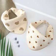 woojooi 幼兒用愛心熊楊柳蕾絲圍兜領巾2件組