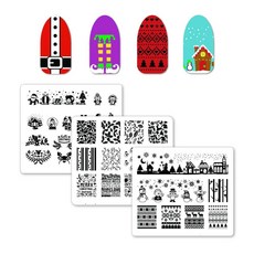 Winstonia 크리스마스 홀리데이 네일 아트 스탬핑 플레이트 번들 세트 겨울 축제 매니큐어 - 홀리 졸리 크리스마스 윈터 원더랜드 북극