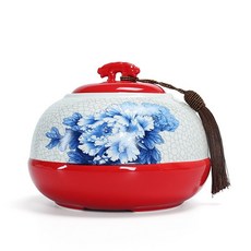 龍泉手工青瓷茶葉罐 大碼儲存罐 陶瓷茶具 便攜普洱茶密封罐 大號送禮 家用防潮儲物罐 中式陶瓷茶罐, 紅色國色天香一斤裝（送茶勺）, 1個