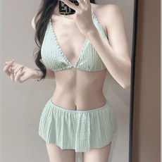 慵懶風露肩罩衫長袖bikini分體游泳衣女三件套 保守遮肉顯瘦溫泉女, 86008綠色,均號40.0-60.0公斤批發請拍均號