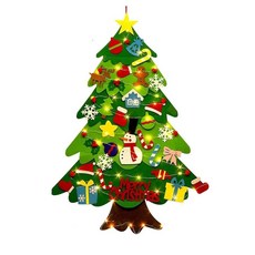 [아티잔리] 크리스마스 펠트 트리 만들기 세트 32PC LED 전구 포함 / DIY 홈데코 장식 키트 / 따뜻한 연말 분위기 완성, 그린+레드, 1개