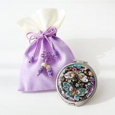 박씨상방 나전칠기 자개 손거울K 중+손거울 주머니 휴대용 원형 거울 미니 전통 외국인 선물, K-쌍나비, 1개