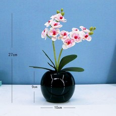 仿真花絹花盆栽 蝴蝶蘭, 淺粉色蘭花 黑圓瓷瓶, 1個