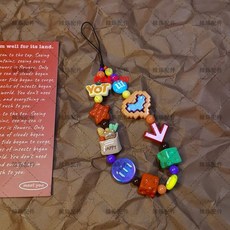 彩色卡通串珠手機掛繩 相機掛件包包耳機套珠鏈裝飾繩 ins風拍立得手拿繩 台灣出貨, 1個, 卡通彩色混搭珠鏈, 卡通彩色混搭珠鏈