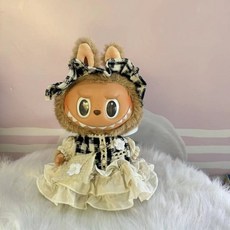 라부부 팝아트 인형옷 labubu 아기 옷 대형 인형 액세서리 헤어악세사리 공주 스커트 바지 드레스, 38cm 피복을 착용 가능, 8 화이트 블랙 체크 무늬 원피스 세트