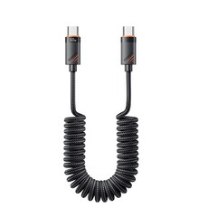 Essager PD 60W 코일 스프링 C to C타입 고속 충전기 케이블 1.2M 1개, 블랙 블랙