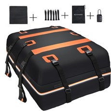 Bornoon 캠핑용 외출용 승용차 자동차 대용량 방수 루프백, 1개, 블랙+오렌지